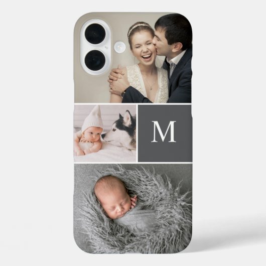 Moderne Grijze Aangepaste Monogram Fotocollage Case-Mate iPhone Case (Achterkant)