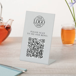 Moderne grijze aangepaste zakelijke logo QR-code m Reclamebord Met Voetstuk