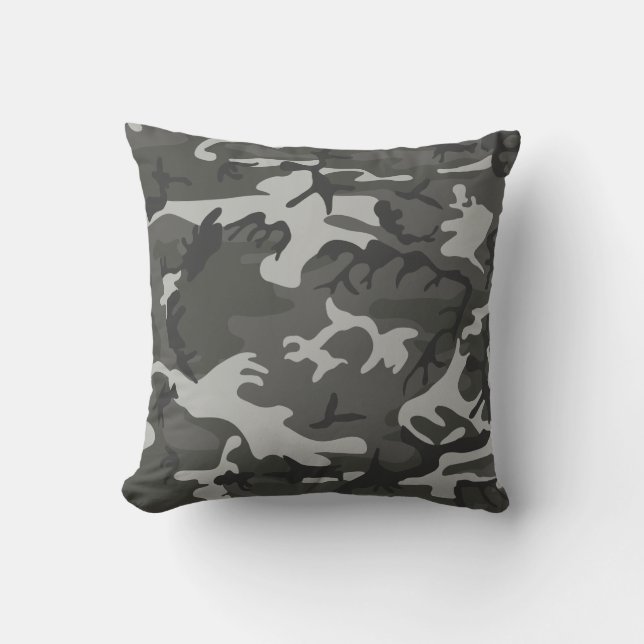 Moderne Grijze Abstracte Camo Camouflage Kussen (Voorkant)