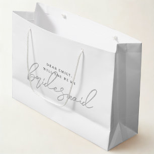Moderne grijze bruidsmeisje-aanzoekcadeautas groot cadeauzakje