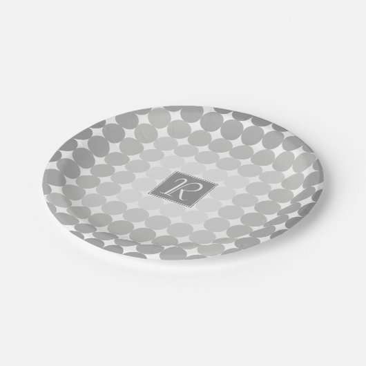 Moderne Grijze Cirkels Monogram Papieren Bordje (Gekanteld)
