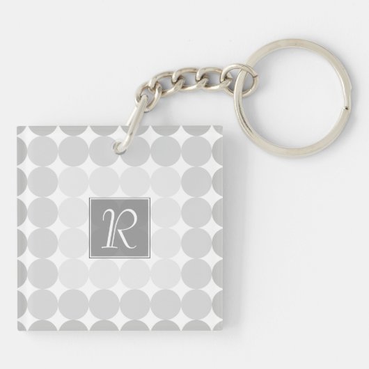 Moderne Grijze Cirkels Monogram Sleutelhanger (Achterkant)