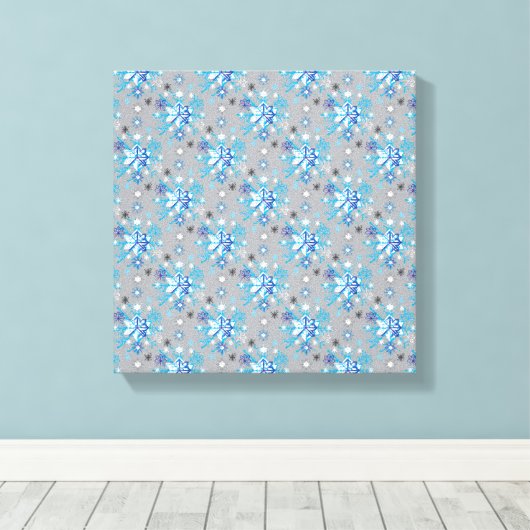 Moderne grijze en blauwe sneeuwvlokken canvas afdruk (Insitu (Houten vloer))