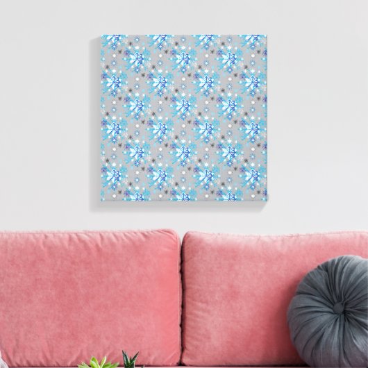 Moderne grijze en blauwe sneeuwvlokken canvas afdruk (Insitu (Woonkamer))