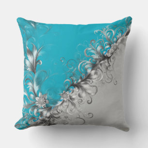 Moderne grijze en turquoise decoratieve zilveren k kussen