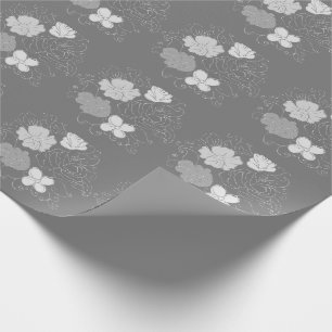 Moderne grijze en witte flora cadeaupapier