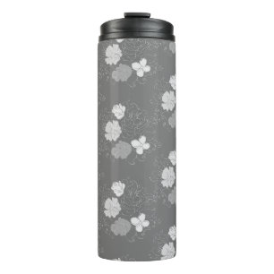 Moderne grijze en witte flora thermosbeker