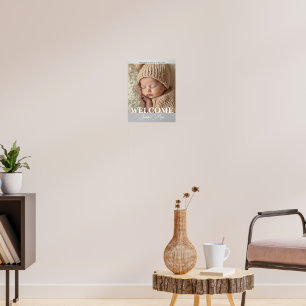 Moderne grijze en witte foto geboorteaankondiging poster