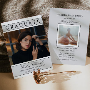 Moderne grijze foto afstudeerfeest minimaal kaart
