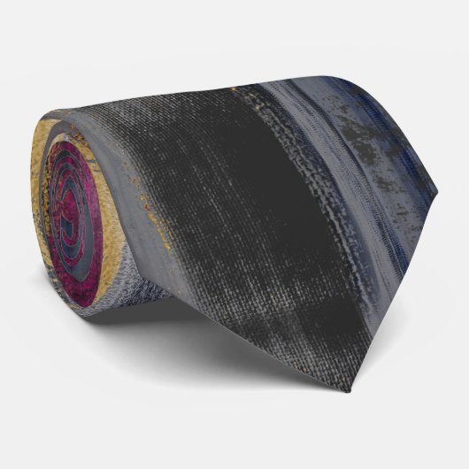 Moderne grijze goudpenselen Abstract schilderen Stropdas (Opgerold)
