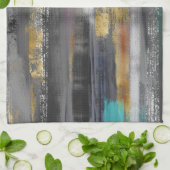 Moderne grijze goudpenselen Abstract schilderen Theedoek (Gevouwen)