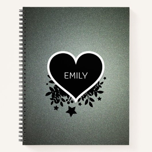 Moderne Grijze Groene Glitter Notitieboek (Voorkant)