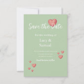 Moderne grijze groene hart save the date kaart (Voorkant)