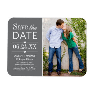 Moderne grijze harten trouwfoto save the date magneet