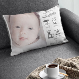 Moderne Grijze Infographic Baby Foto Geboorte Stat Accent Kussen