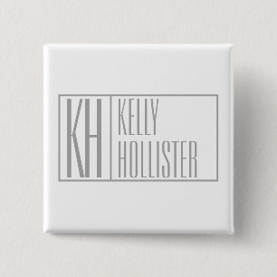Moderne grijze initialen en naamlogo vierkante button 5,1 cm