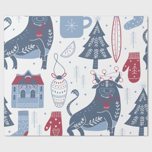 Moderne grijze kerstillustraties inpakpapier (Vlak)