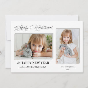 Moderne grijze kersttypografie 2-foto feestdagenkaart