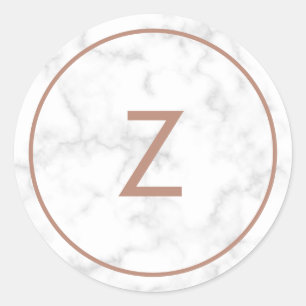 Moderne grijze marmeren roze gouden monogram bruil ronde sticker