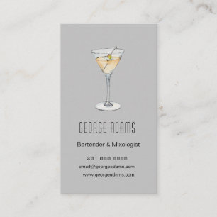 Moderne grijze Martini Bartender visitekaartje