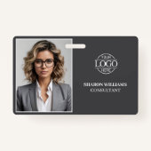 Moderne Grijze Minimalistische Bedrijfsmedewerker Badge (Voorkant)