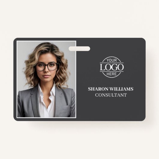 Moderne Grijze Minimalistische Bedrijfsmedewerker Badge (Voorkant)