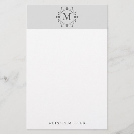 Moderne grijze monogram briefpapier (Voorkant)