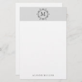 Moderne grijze monogram briefpapier (Voorkant / Achterkant)