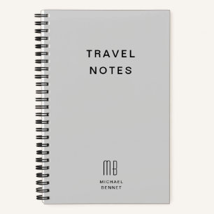 Moderne Grijze Monogram Reis Notitieboek