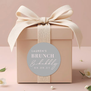 Moderne grijze roze bruiloft brunch en bubbels bru ronde sticker