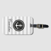 Moderne Grijze Strepen Zwarte Ankernaam Bagagelabel (Voorkant (horizontaal))