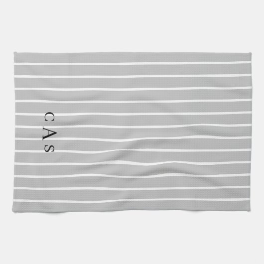 Moderne grijze strips Simple Monogram II Theedoek (Horizontaal)