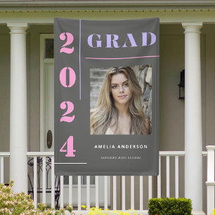 Moderne Grijze Typografie Foto Graduation Party Spandoek