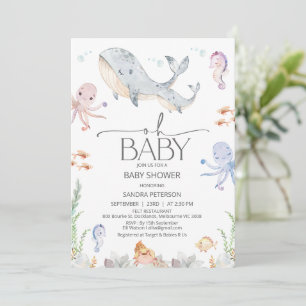 Moderne Grijze Walvis Oh Baby onder Zee Baby showe Kaart