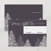 Moderne grijze winter bruiloft RSVP kaart bomen (Voorkant / Achterkant)