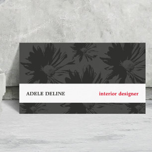 Moderne Grijze Witte Bloemen Interieurontwerper Visitekaartje