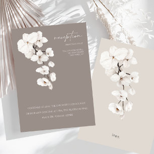 Moderne Grijze Witte Orchidee Huwelijksreceptie Informatiekaartje