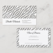 Moderne Grijze Zebra Print Professional Script Visitekaartje (Voorkant / Achterkant)