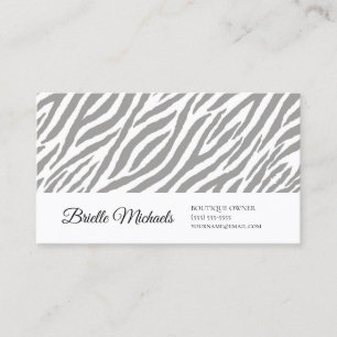 Moderne Grijze Zebra Print Professional Script Visitekaartje