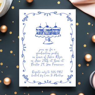 Moderne grillige Cupcake Doodle Graduation Party Kaart