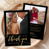 Moderne grillige enorme gouden script 2 foto bruil bedankkaart