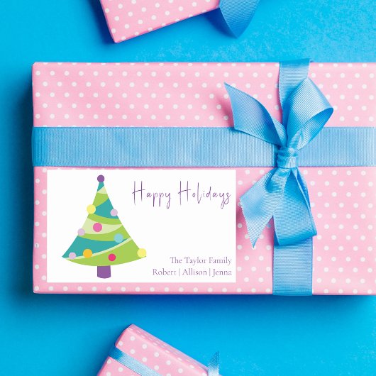 Moderne grillige kerstboom | Achternaam Rechthoekige Sticker