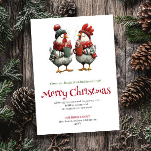 Moderne grillige kippen Kerstgroetekaart Feestdagenkaart