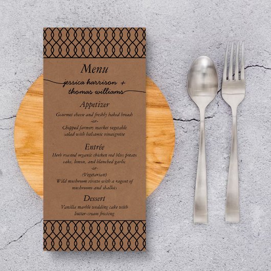 Moderne grillige Kraft Wedding Menu Kaarten