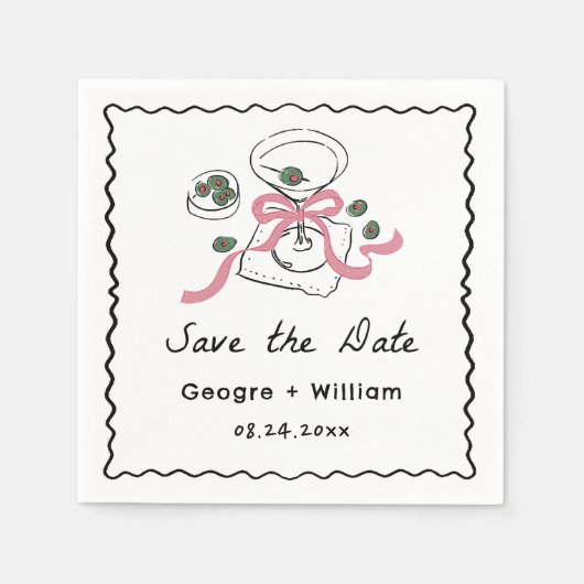 Moderne & grillige Martini Hand getrokken bruiloft Servet (Voorkant)