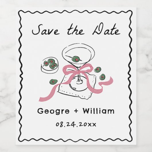 Moderne & grillige Martini Hand getrokken bruiloft Wijn Etiket (Enkel label)