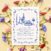 Moderne grillige Pizza Wijn Doodle Verjaardagsfees Kaart