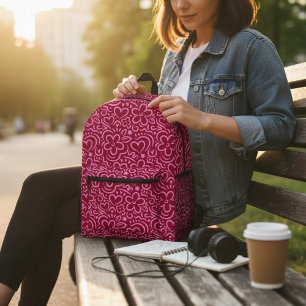 Moderne grillige rode roze bloem hart doedel bedrukte rugzak