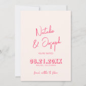 Moderne grillige roze heldere retro trendy bruilof save the date (Achterkant)