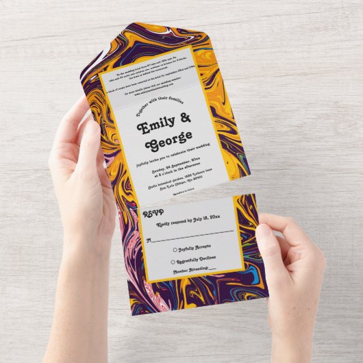 Moderne grillige stijlvolle kleurrijke Abstracte b All In One Uitnodiging (Afscheurbaar)